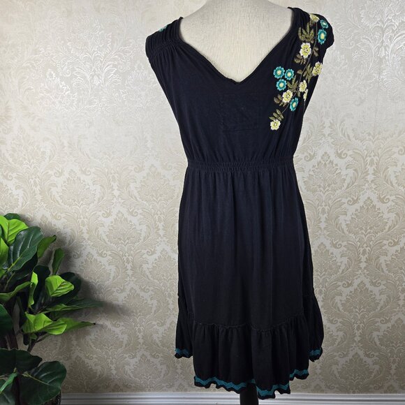 Johnny Was Size Medium Black Double Vneck Floral Embroidered Dress Sleeveless - Picture 9 of 16